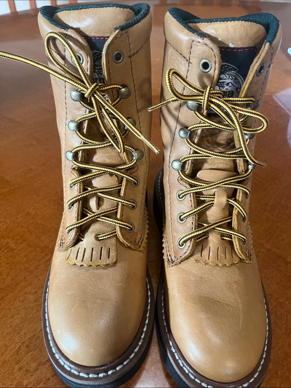 Georgia Boot Kids Brown Lace-Up Rain & Snow Boots with Yellow Laces